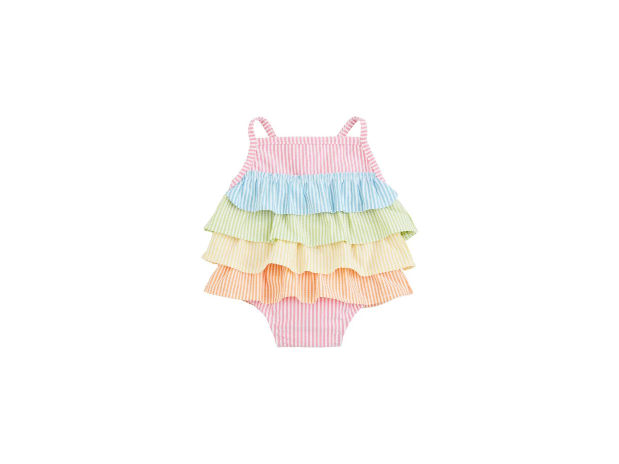 Girls Seersucker Ruffle Swimsuit