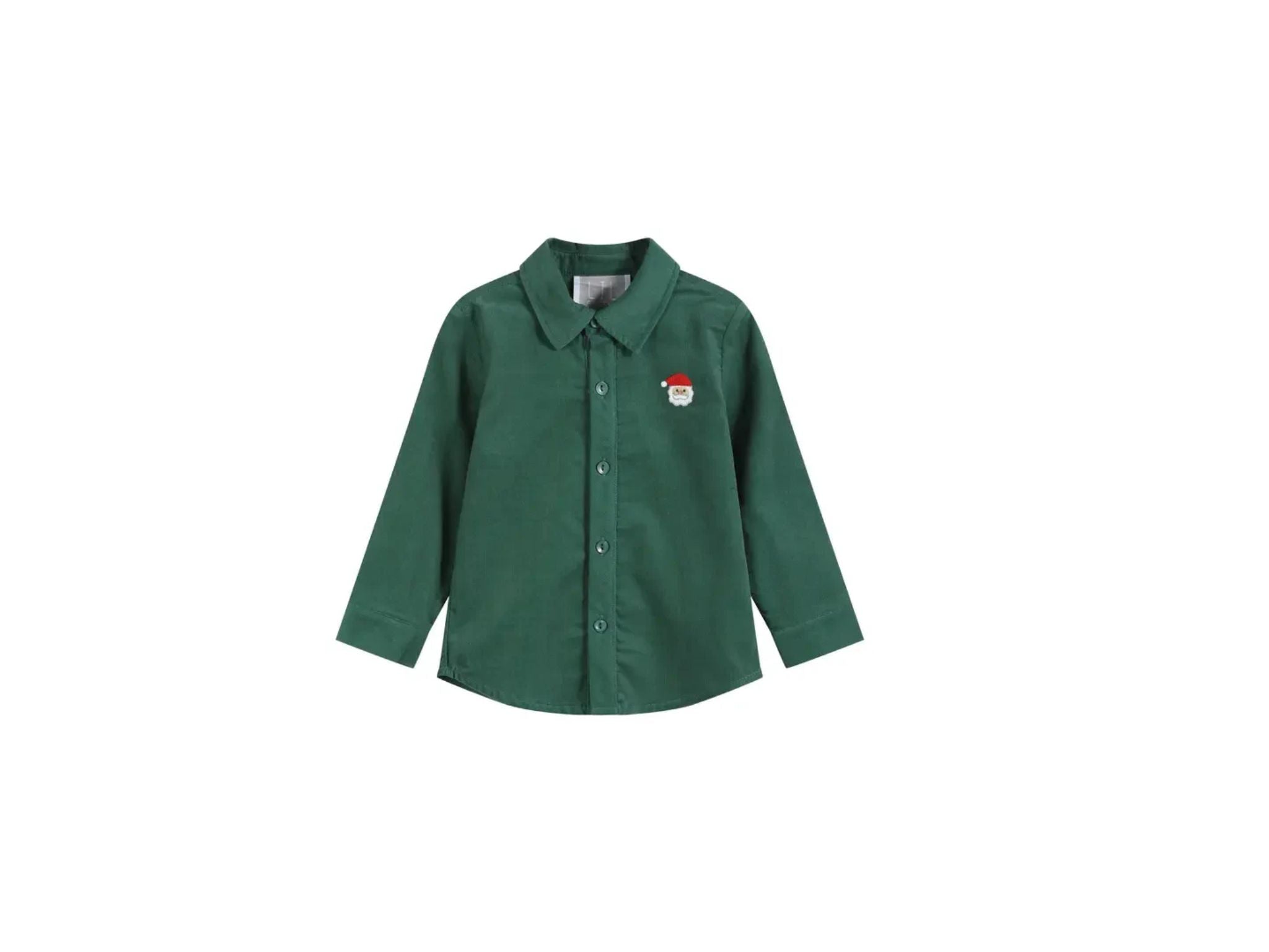 Boys Green Corduroy Santa Dress Shirt