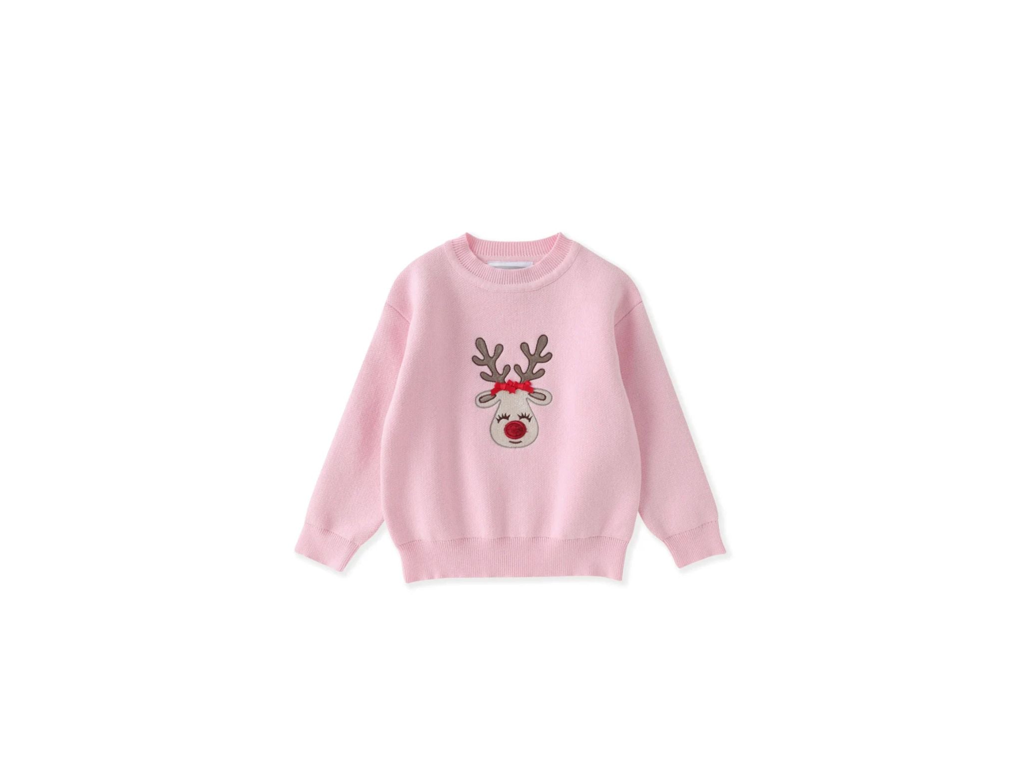Girls Pink Reindeer Sweater