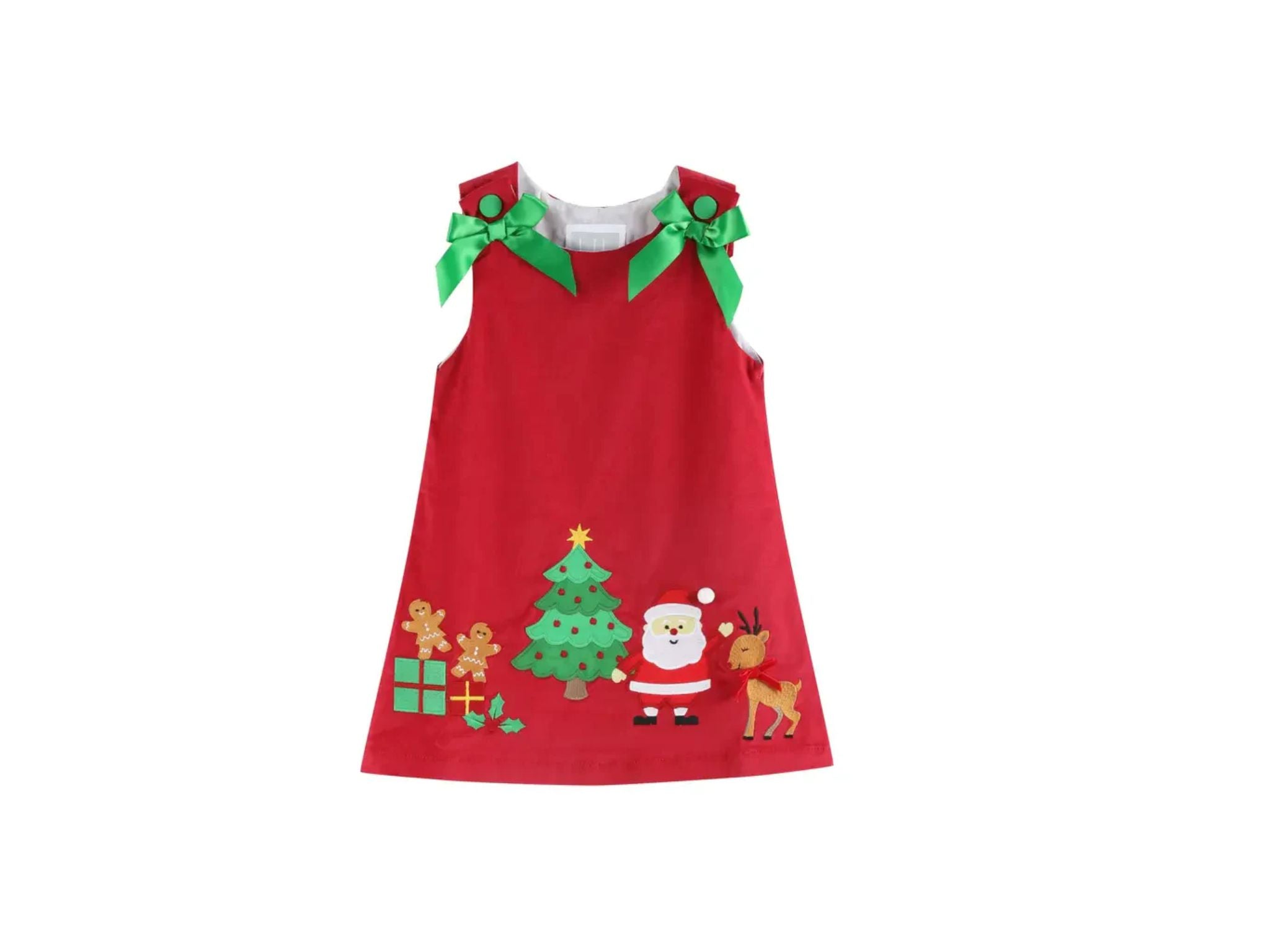 Girls Christmas Applique Bow Dress