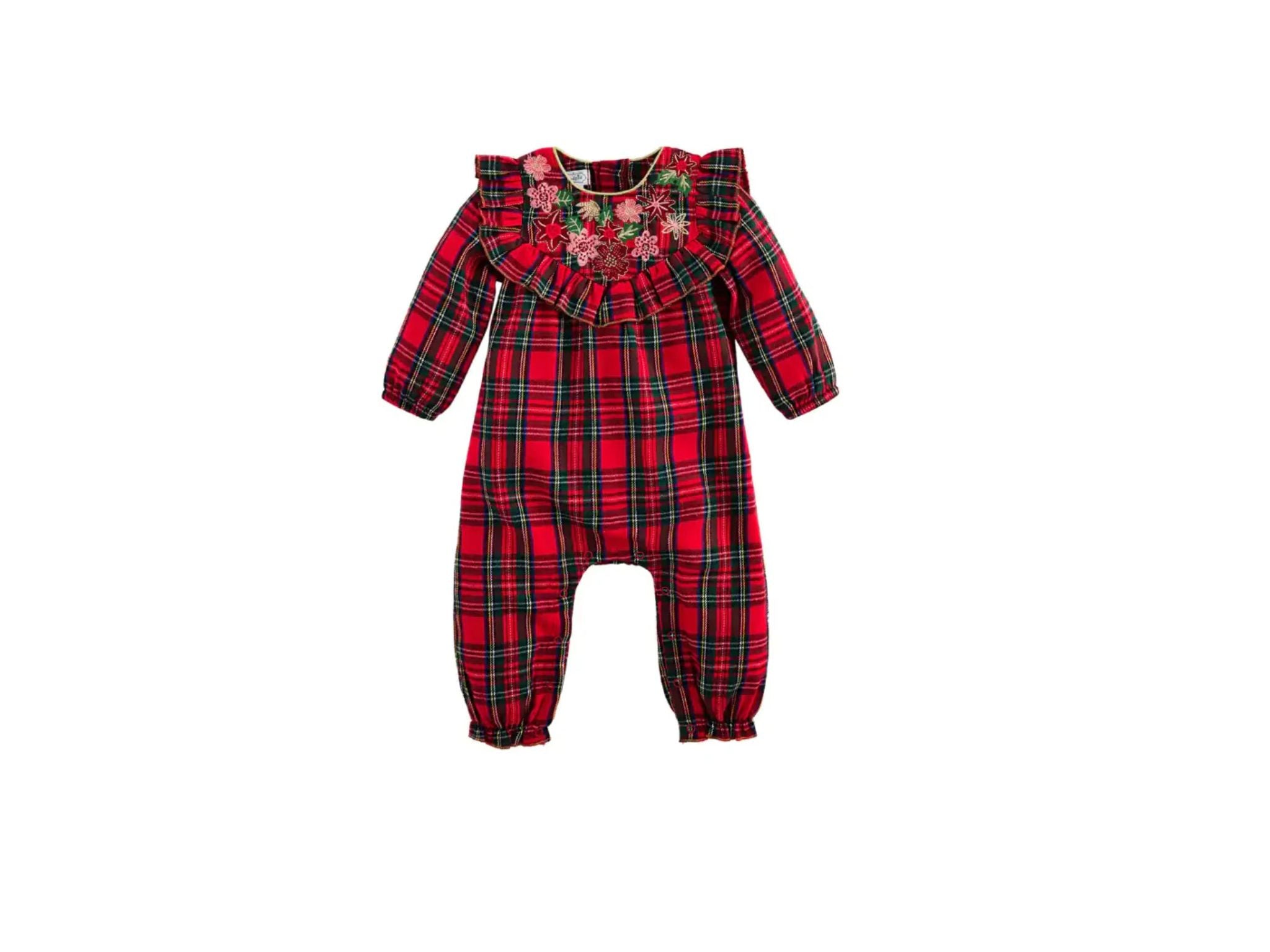 [Mud Pie] Tartan Embroidered Baby Bodysuit