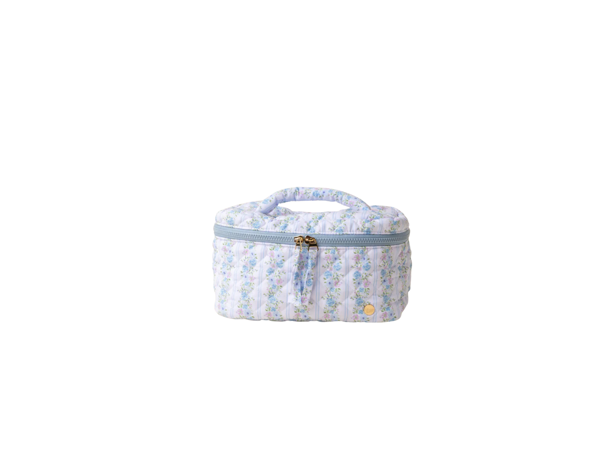 Petal Parade Blue Glam & Go Quilted Cosmetic Bag