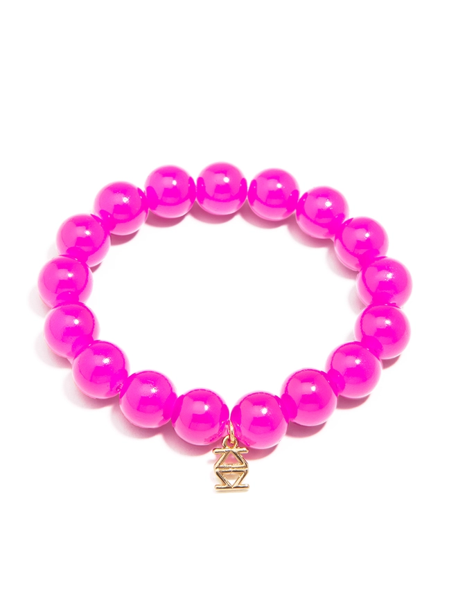 Cassie Glass Bead Stretch Bracelet-Hot Pink