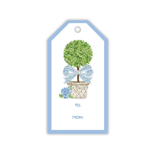 Garden Party Topiary with Blue Bow Gift Tag