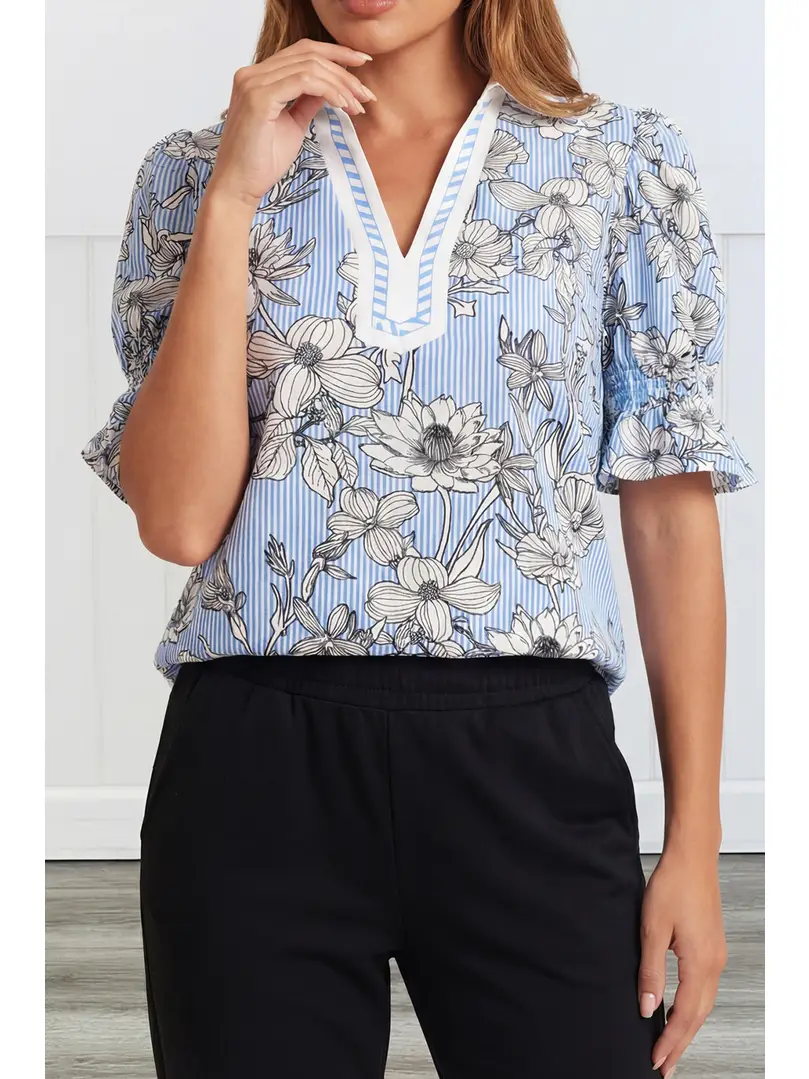 Harbor Bloom Polo Collar Top