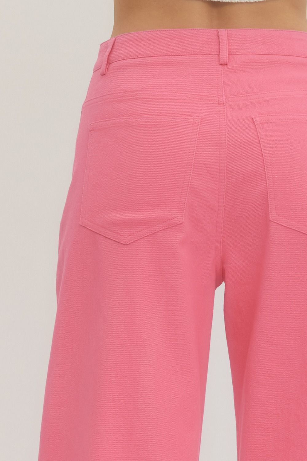 Cropped Denim Pants-Pink