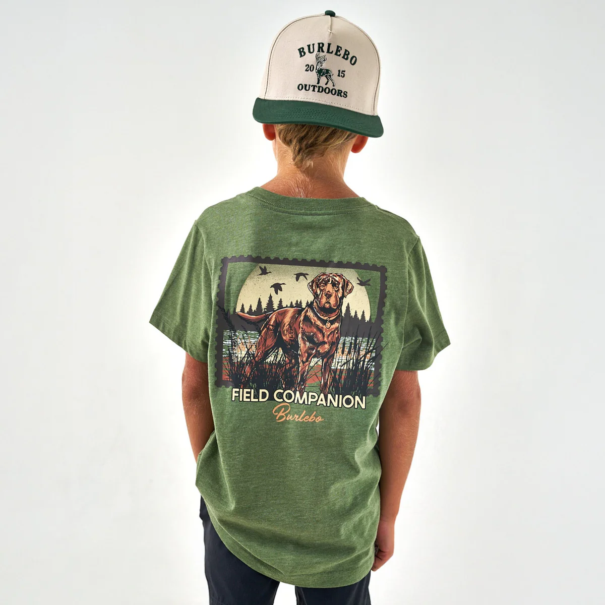 [Burlebo]Youth Tee-Duck Dog Stamp-Heather Olive