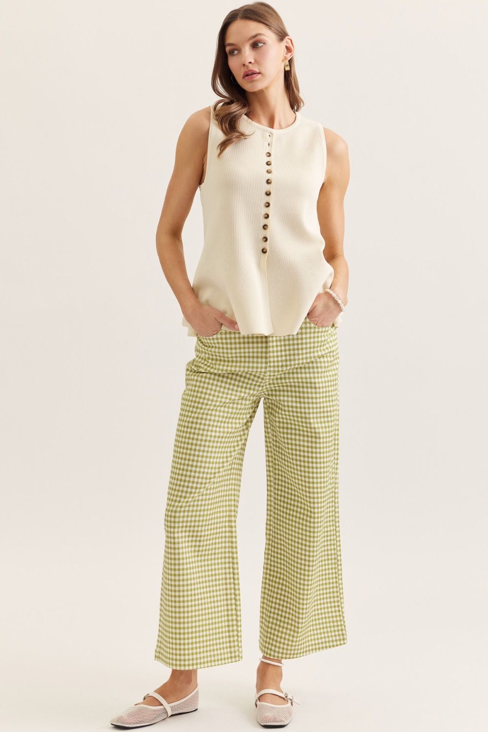 Tillie Gingham Pant-Matcha