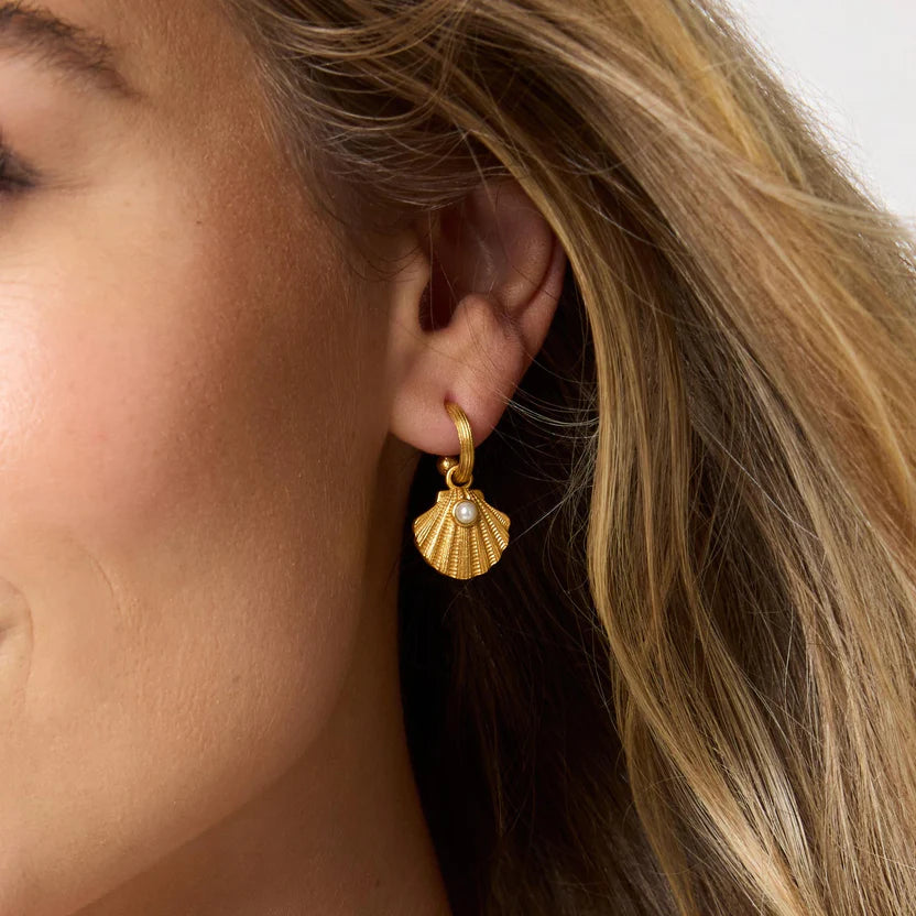 [Julie Vos]  Sanibel Shell Hoop & Charm Earrings-Pearl-OS