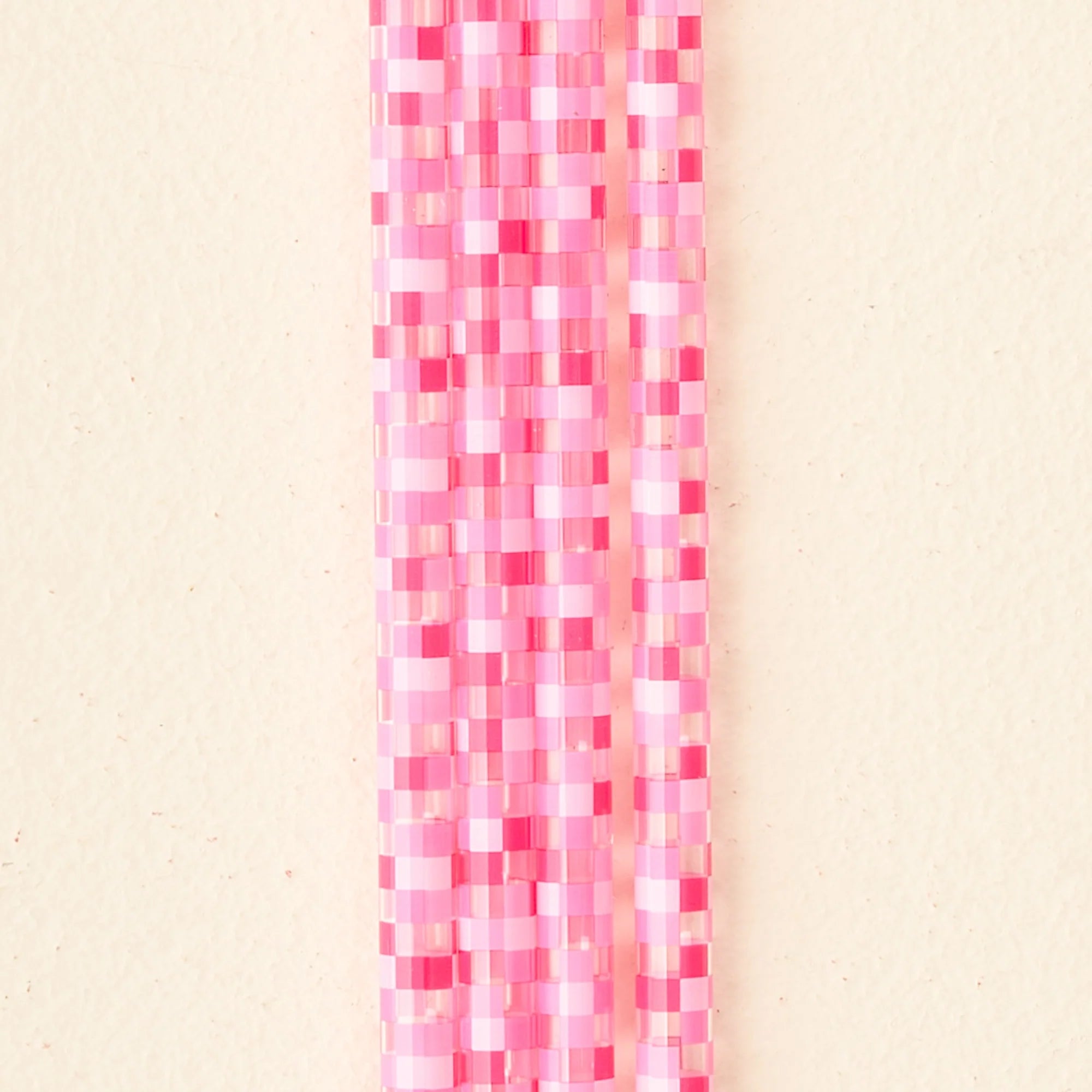 Checkered Tumbler Straw Set-Hot Pink
