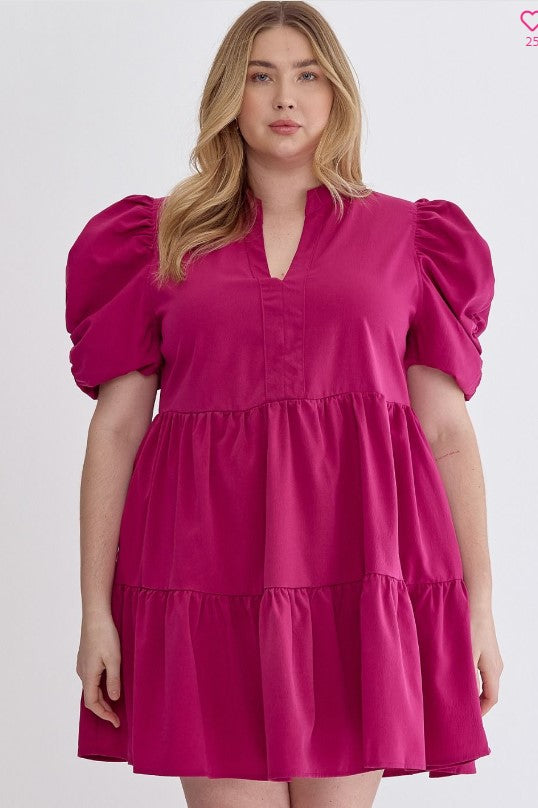 [entro] Puff Sleeve Tiered Dress-Orchid [Plus]