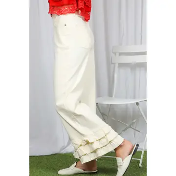 Vanilla Cream Cropped Ruffle Pant