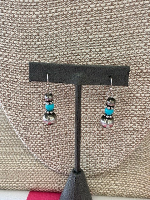 Western Silver & Turquoise Colored Drop Beaded Earrings