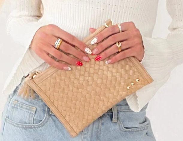 Veda Woven Crossbody & Clutch Bag- Taupe