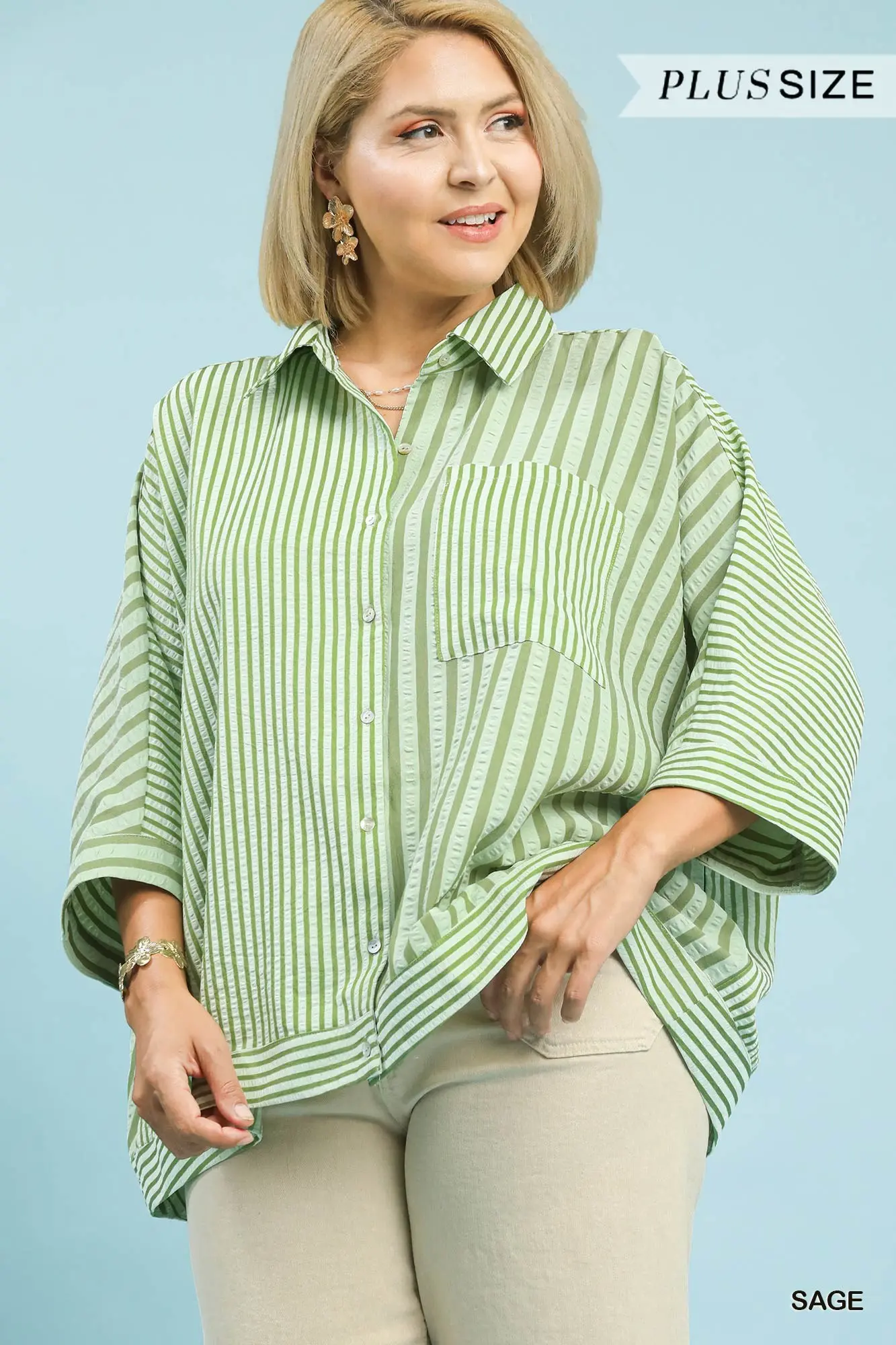Willow Scalloped Button Down Top - Sage