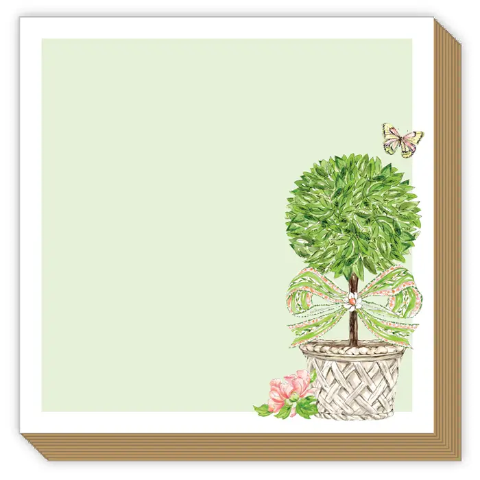 Garden Party Topiary with Green & Coral Bow Luxe Notepad