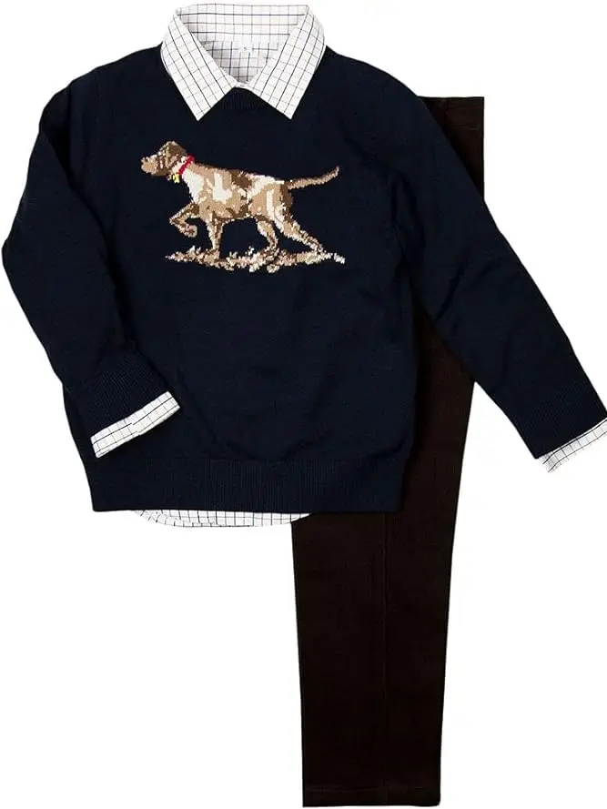 Boys Long Sleeve Dog-Themed Sweater Set