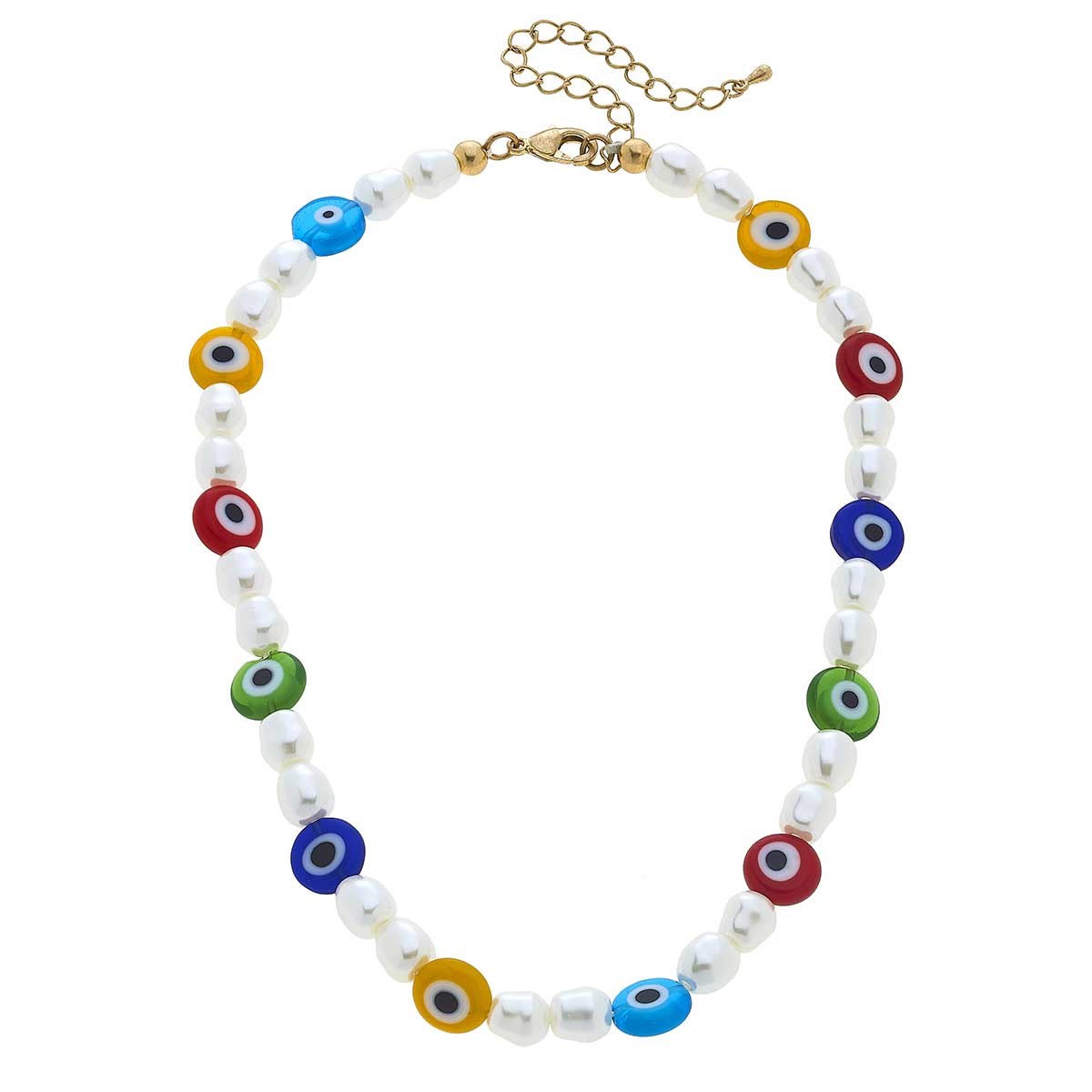 Murano Glass Evil Eye & Pearl Beaded Talisman Necklace in Multi