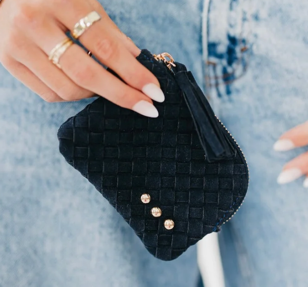 Suede Paris Card Wallet- Suede Navy