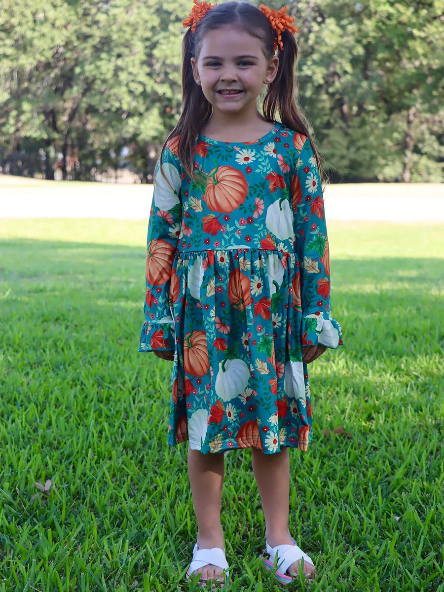 Thanksgiving Day Fall Girls Dress- Green