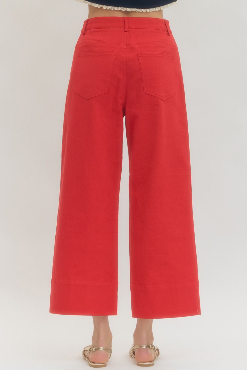 Cropped Denim Pants-Red