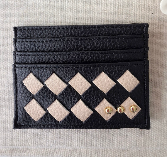 Mariah Woven Small Card Holder Wallet- Checkered Black