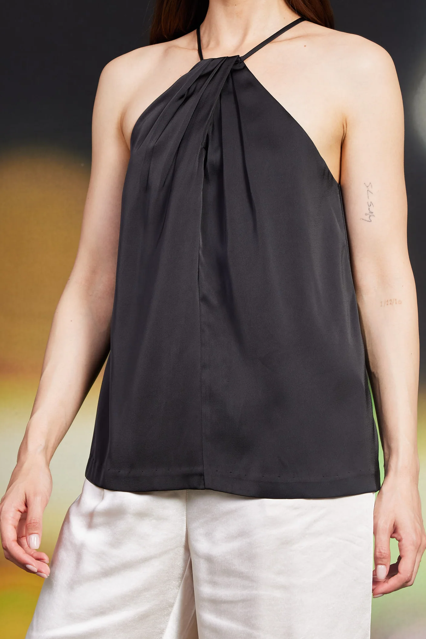 Harmony Pleated Halter Top - Black