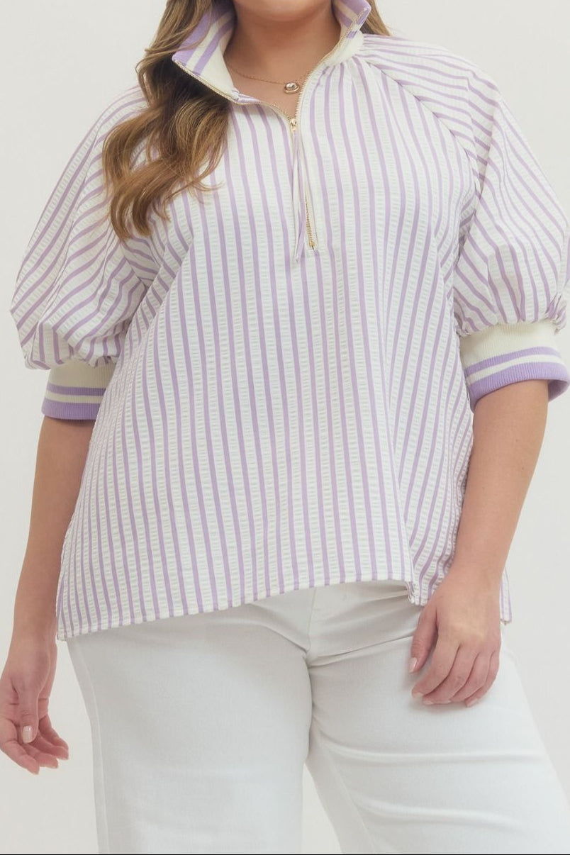 [Plus] Mavey Striped Blouse - Lavender