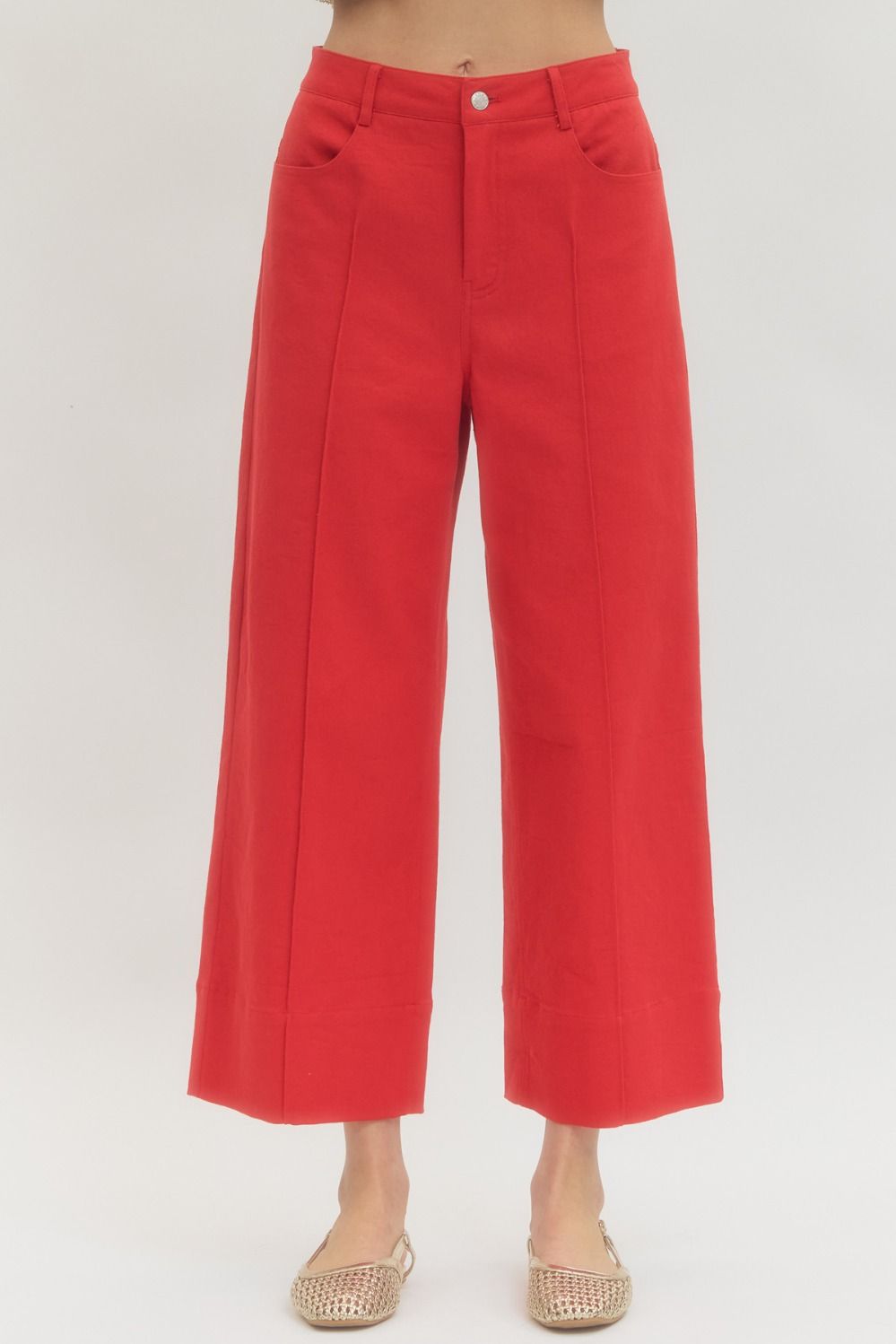 Cropped Denim Pants-Red