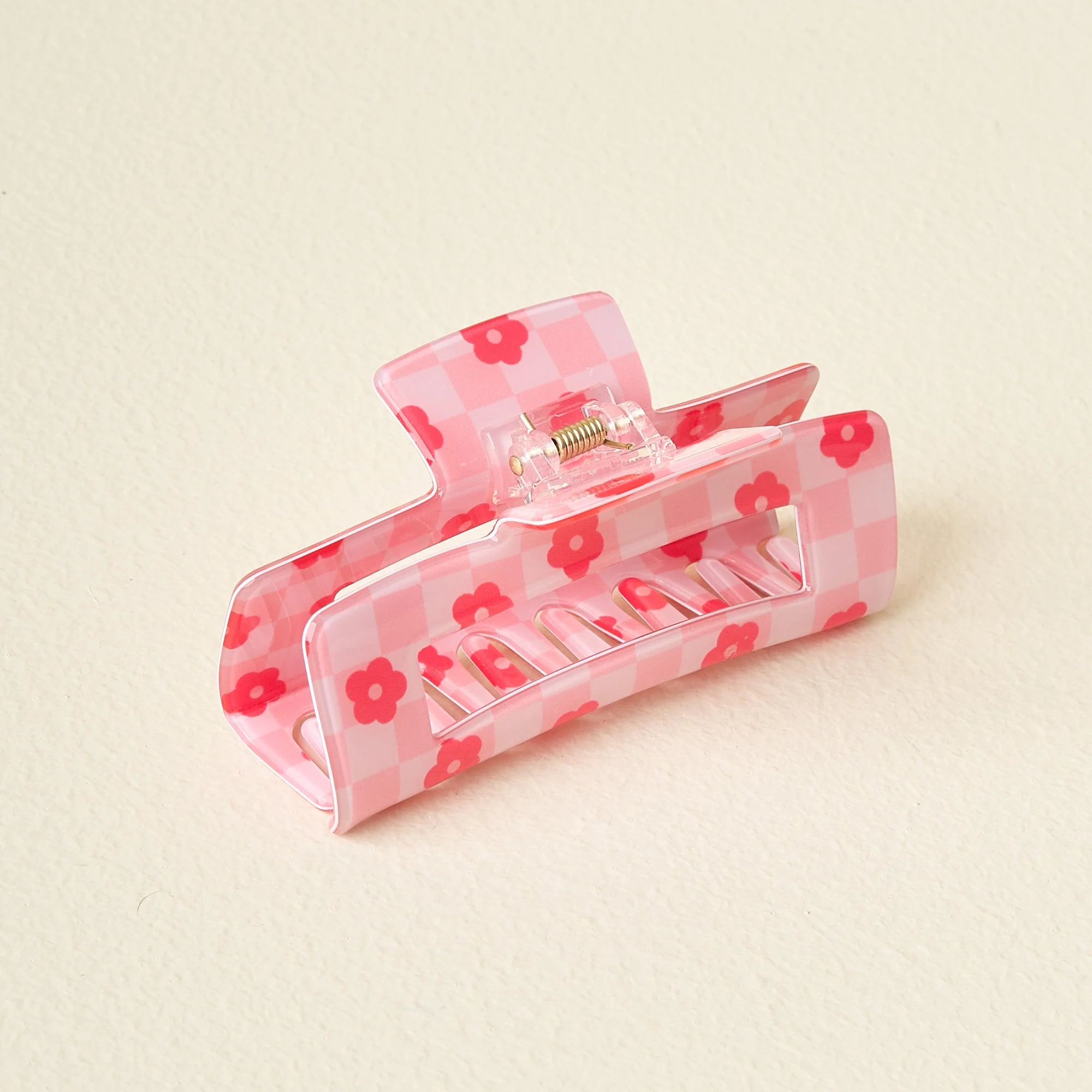 Daisy Check Claw Clip-Hot Pink