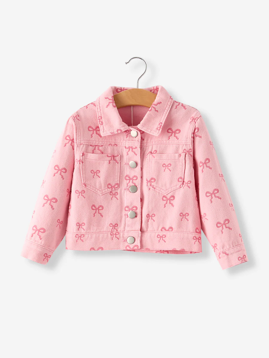 Pink Girls Butterfly Bow Denim Jacket