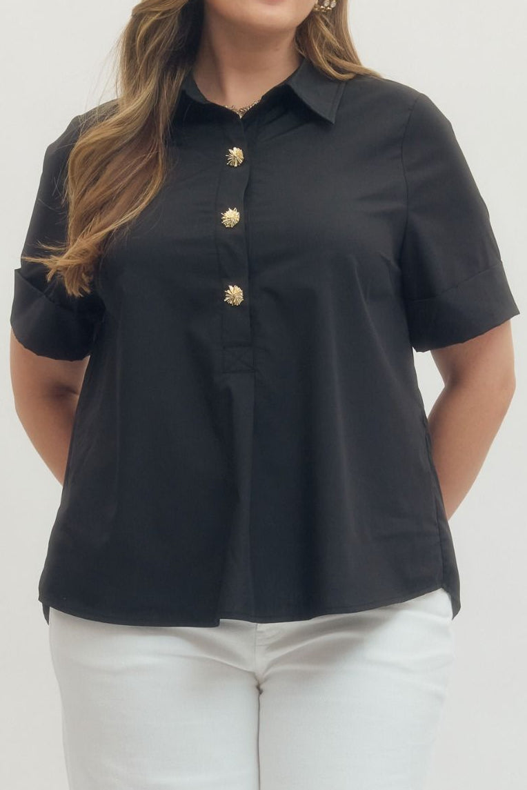 [Plus] Maryn Short Sleeve Blouse - Black