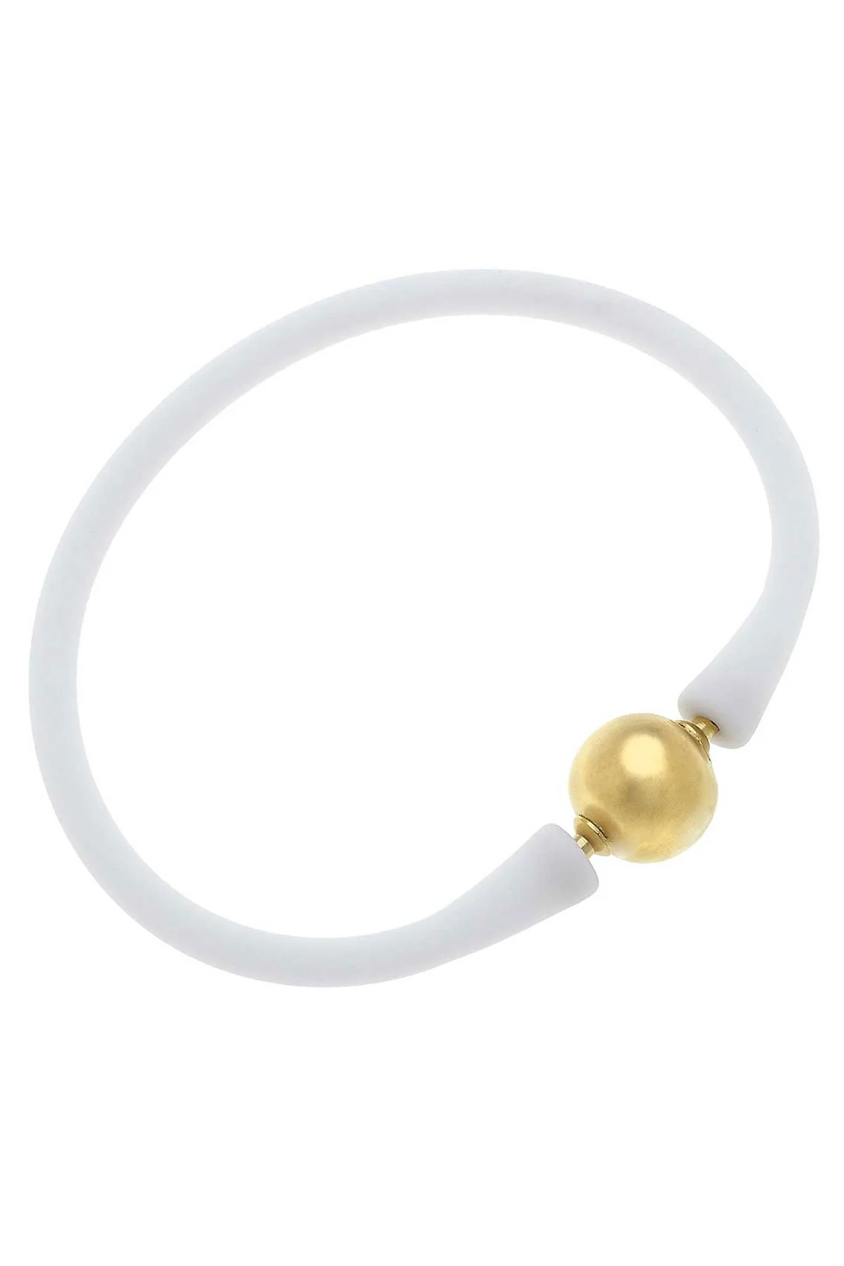 Bali 24K Plated Ball Bead Silicone Bracelet-White