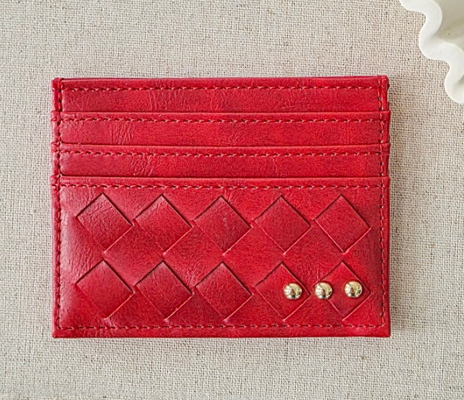 Mariah Woven Small Card Holder Wallet- Cherry Red