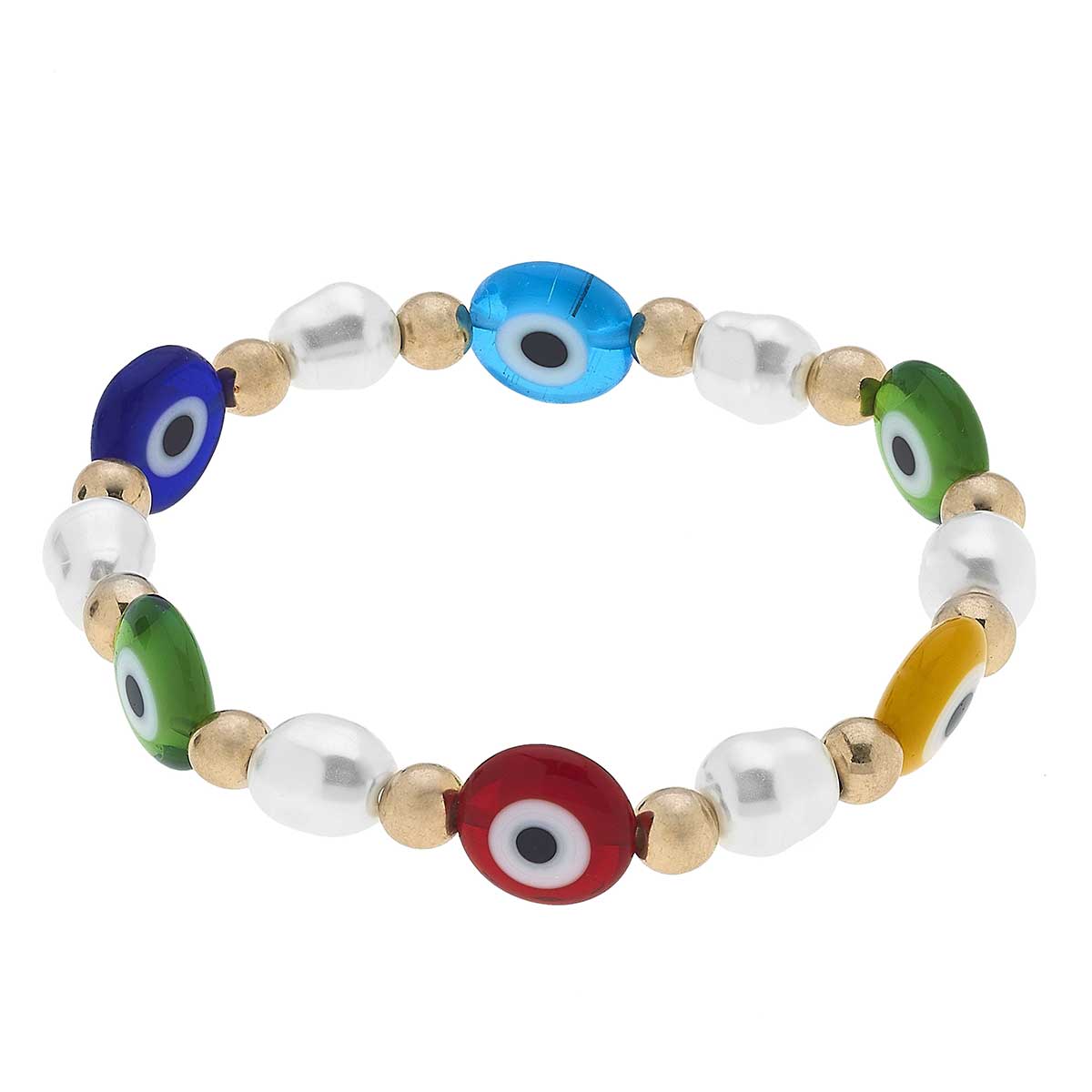 Murano Glass Evil Eye & Pearl Talisman Stretch Bracelet in Multi