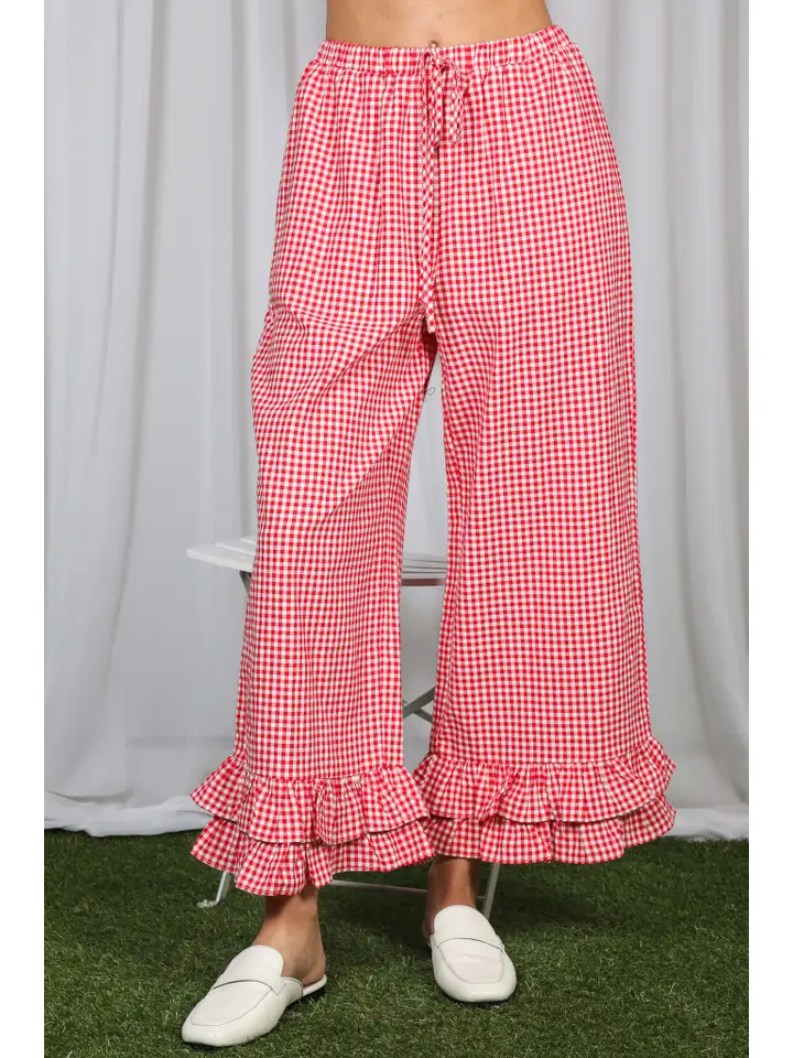 Red Gingham Ruffle Pant