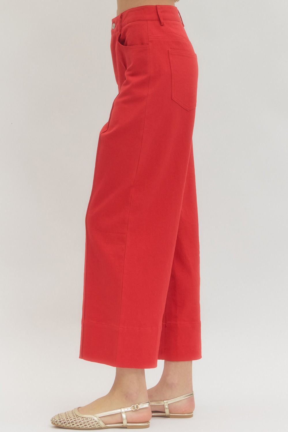 Cropped Denim Pants-Red