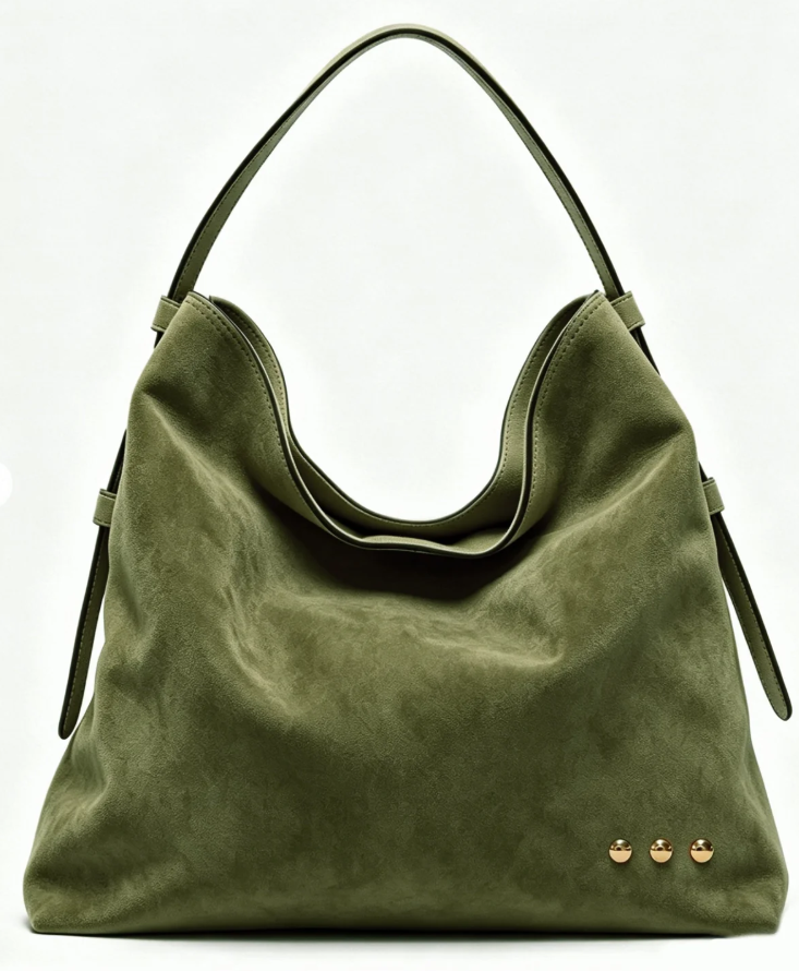 Evie Suede Hobo Shoulder Bag- Olive