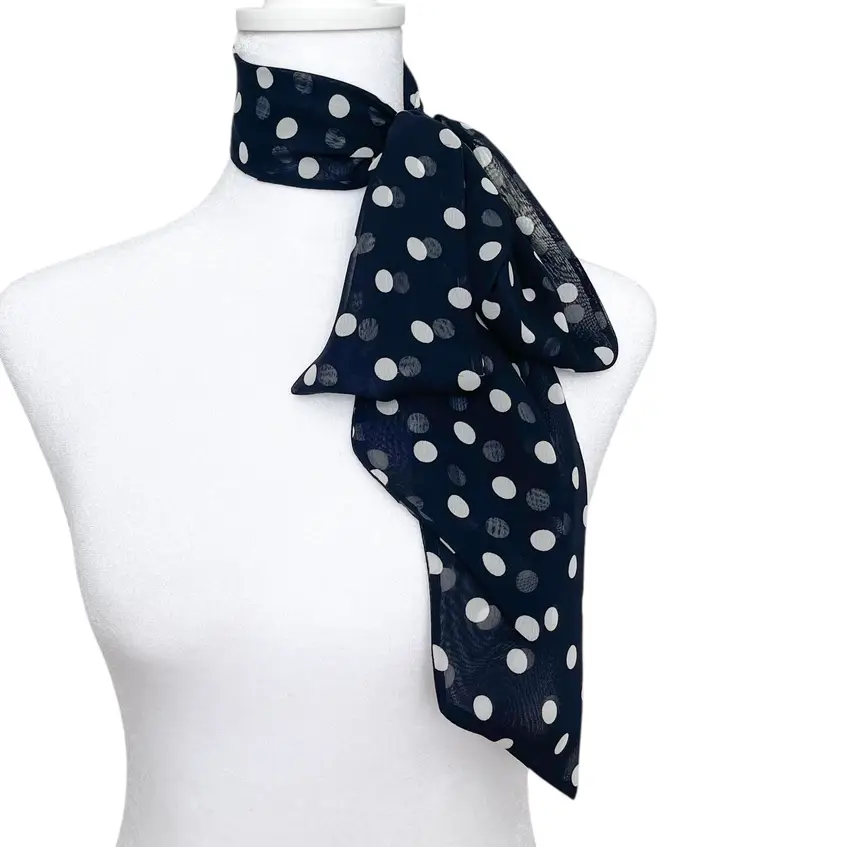 Polka Dot Chiffon Bow Scarf-Black & White