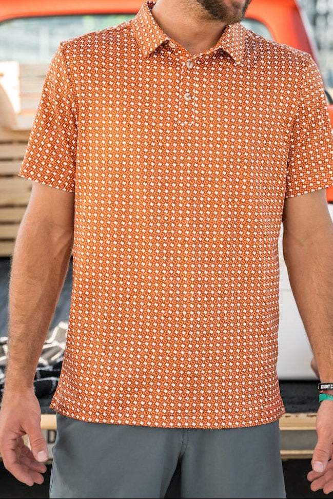 [Burlebo] Performance Polo-Texas Orange And White