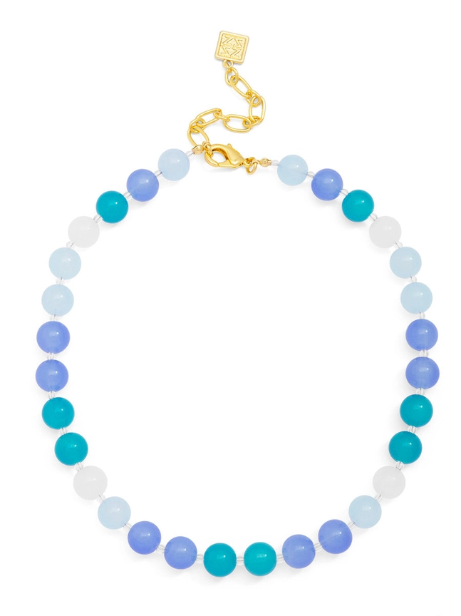 Reagan Multi Glass Bead Collar Necklace-Blue Multi