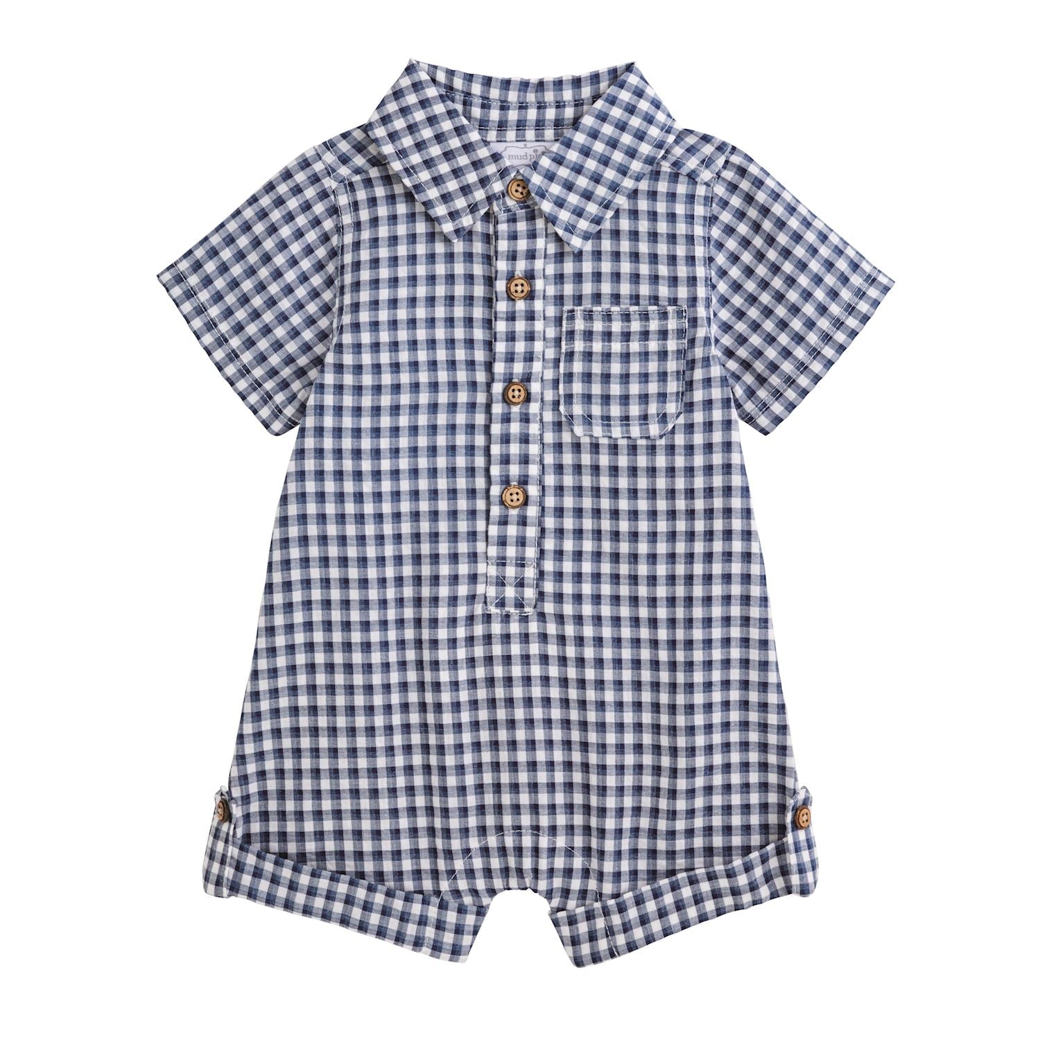[Mud Pie] Blue Gingham Collar Shortall