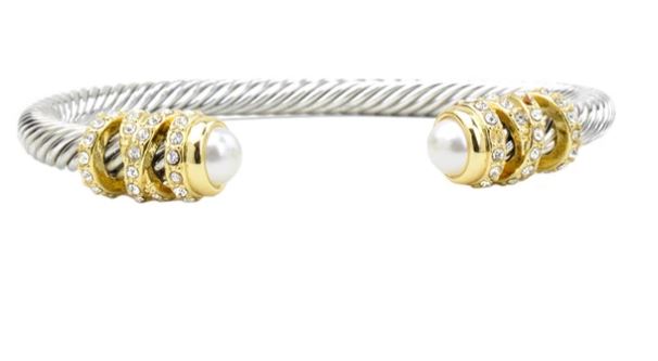 Two Tone Twisted Cable Pearl Bracelet