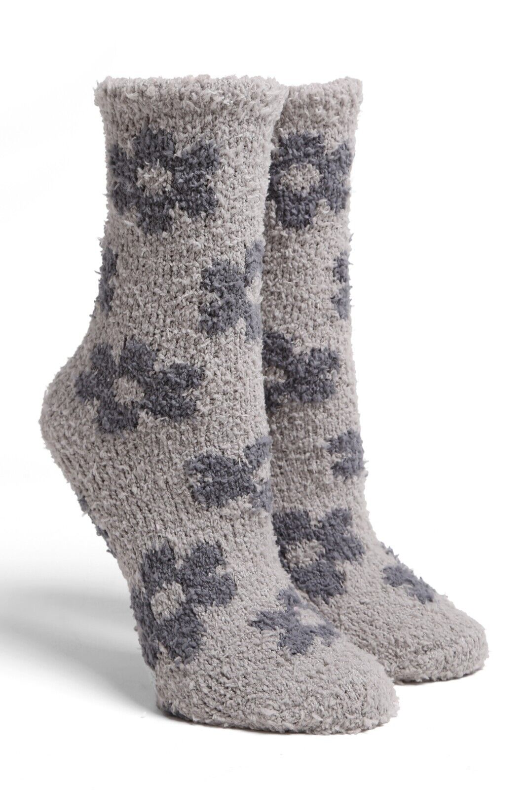 Gray Cozy Plush Socks-Flower