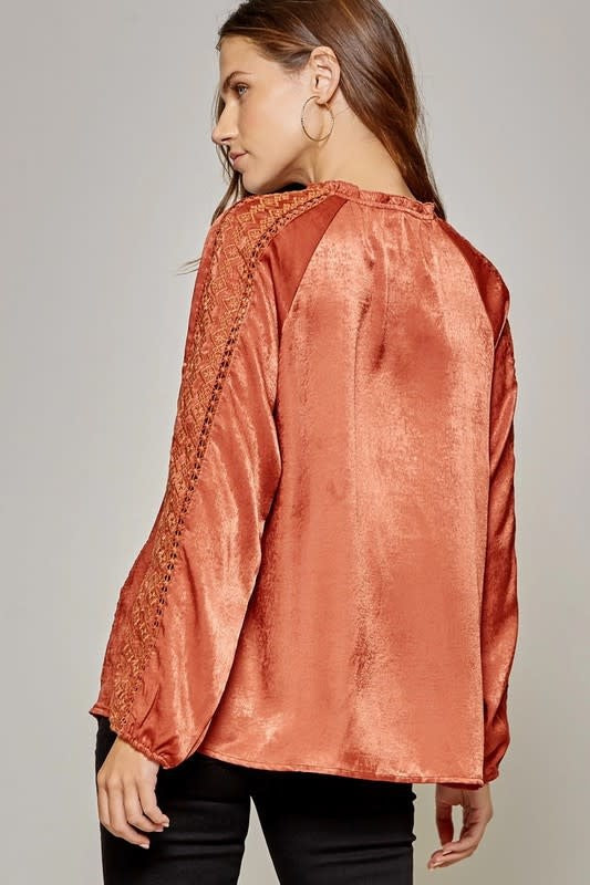 Satin Blouse w/ Embroidered Details