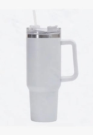 40 oz, Stainless Steel Tumbler with Handle, Straws Include-White