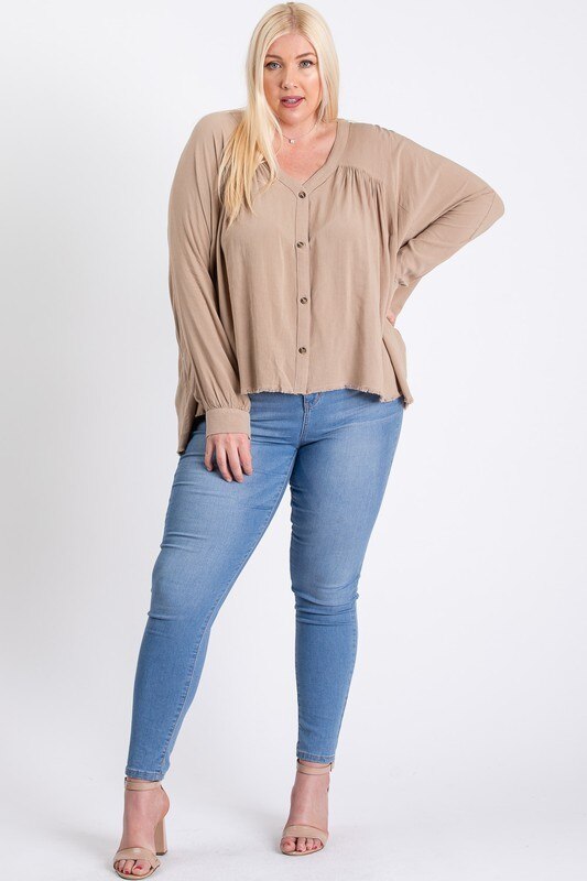 Pleated Button Down Long Slv