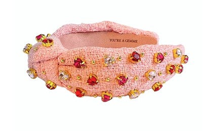 Pink Tweed Jeweled Headband