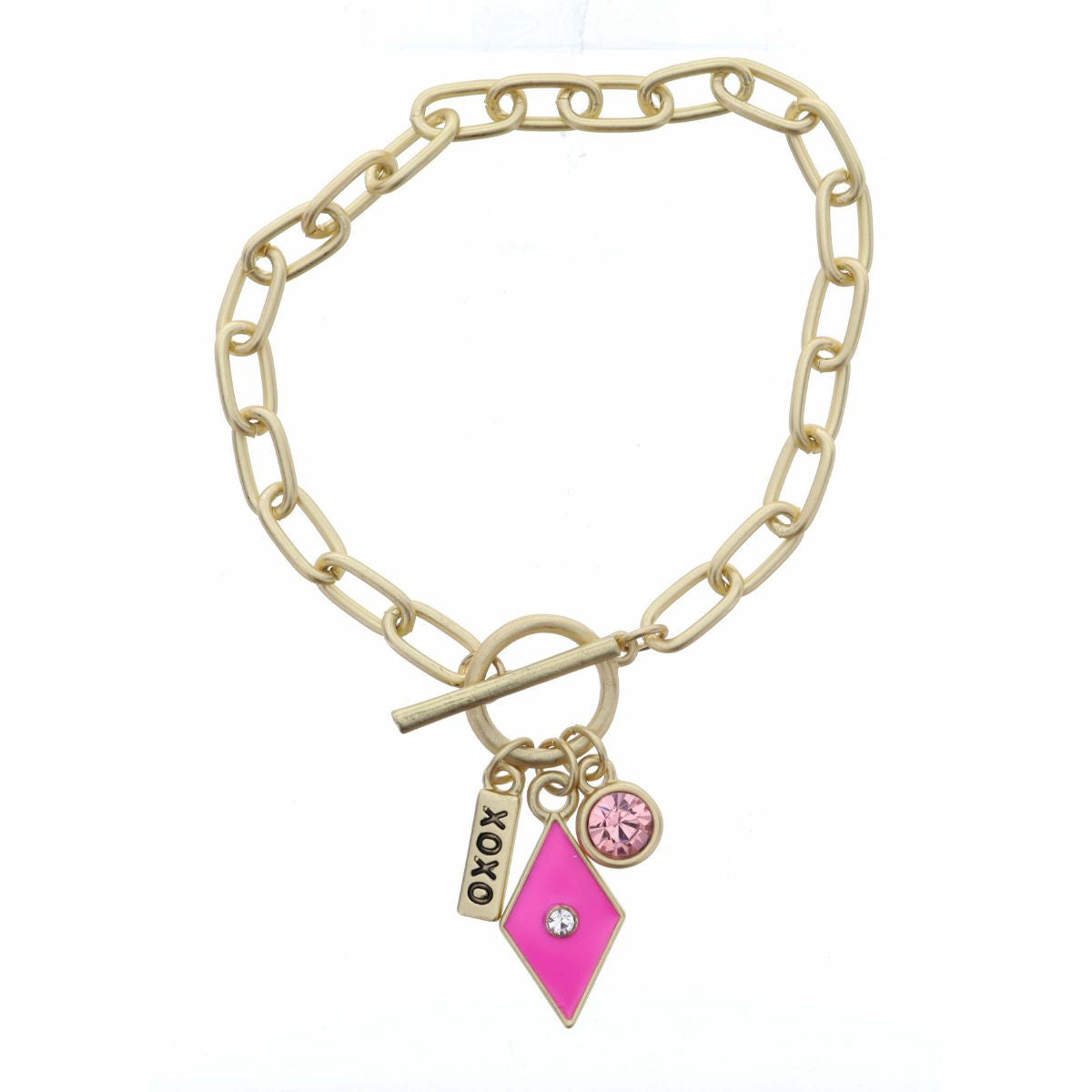 XOXO Bar Hot Pink Diamond And Pink Crystal Bracelet