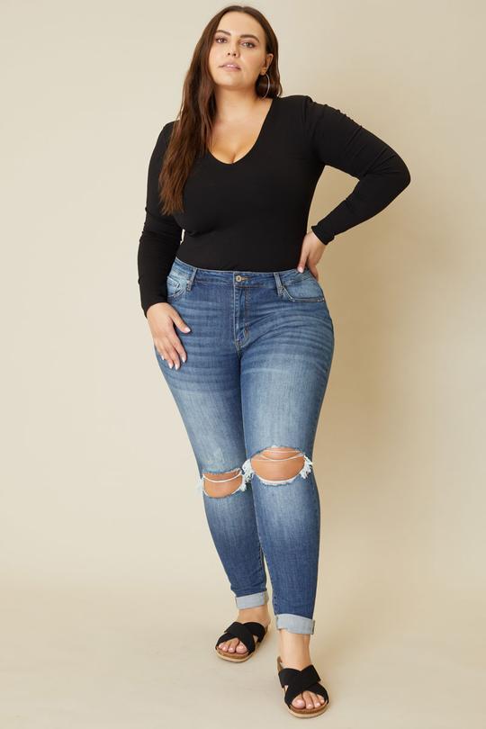 [Kancan] Plus Size-Daphne Double Cuffed Ankle Skinny